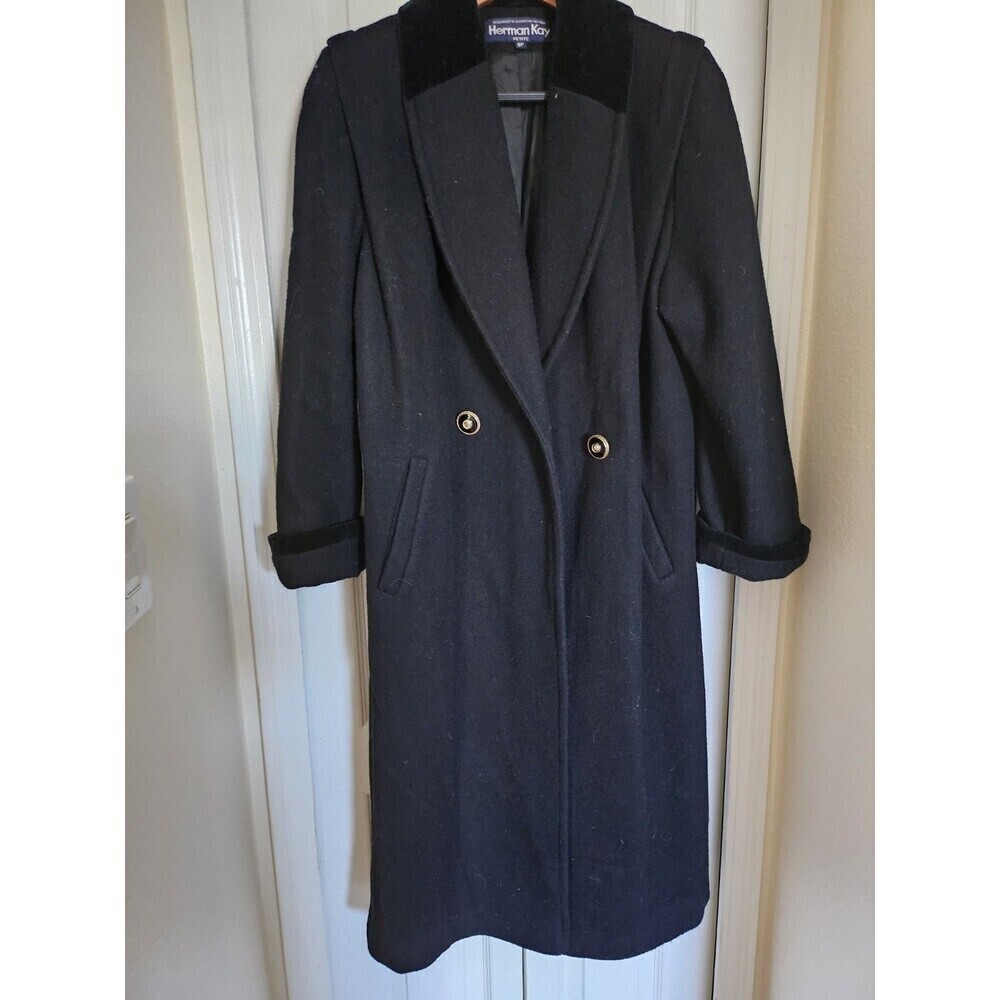 Vtg Herman Kay Women's Black Wool Nylon Formal With Preppy Velvet Collar... - Picture 2 of 12